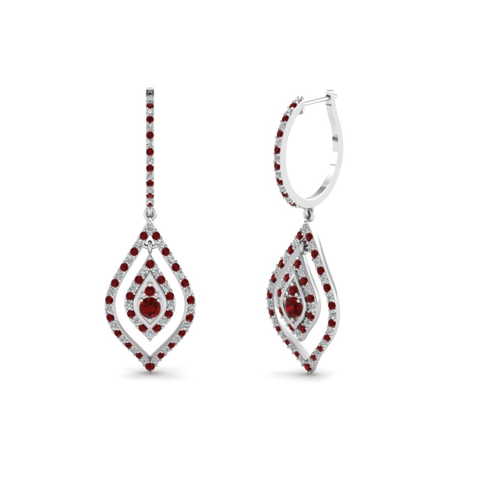 Diamond Hoop Drop Earring With Ruby In 950 Platinum Fascinating Diamond Hoop Drop Earring With Ruby In Fdear68237grudr Nl Wg