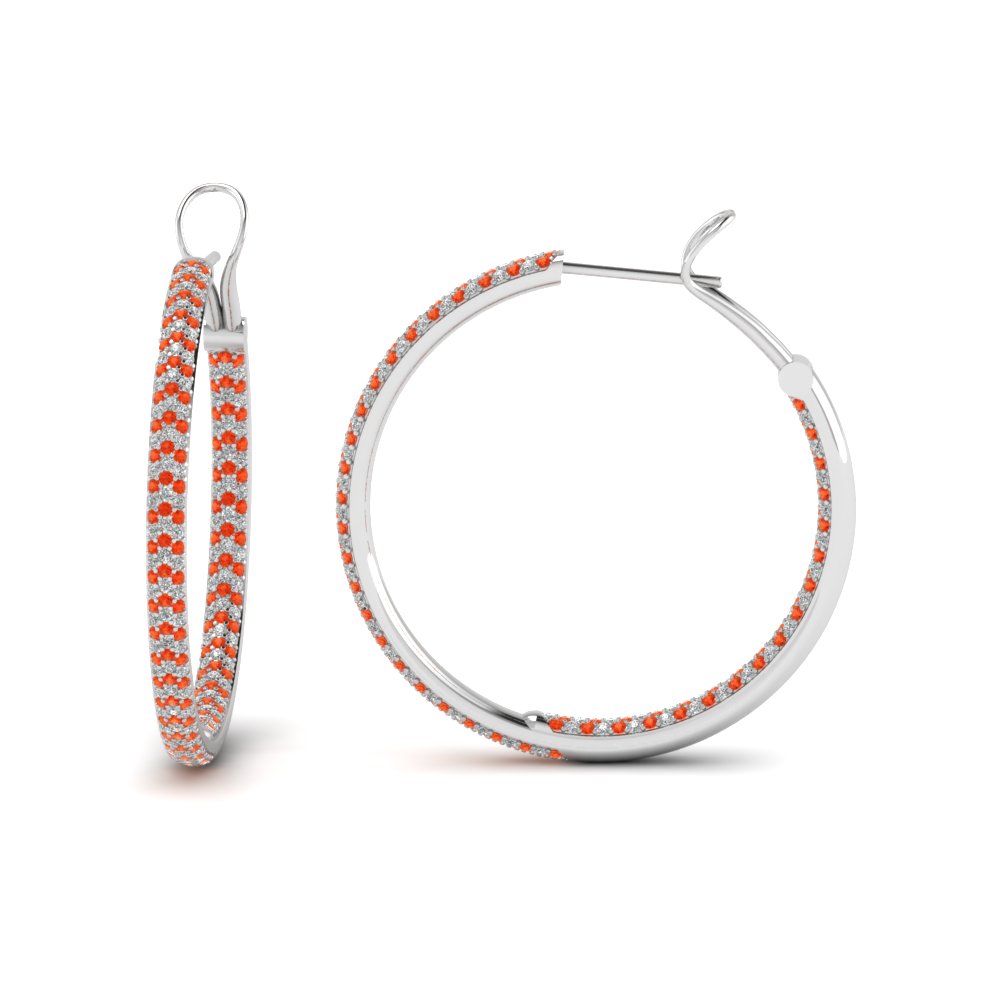 pave inside out diamond hoop earring with orange topaz in FDEAR68230GPOTO NL WG
