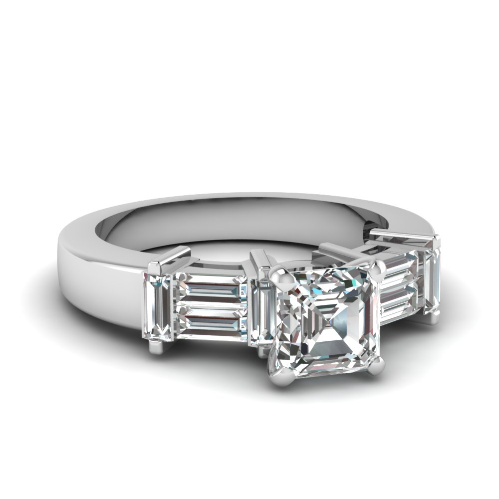 Baguette With Asscher Diamond Engagement Ring In 14K White Gold ...