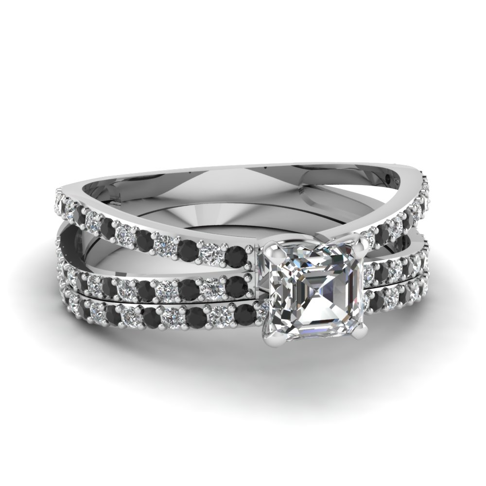 Reverse Split Shank Cher Wedding Ring Set With Black Diamond In Reverse Split Shank Cher Wedding Ring Set With Black Diamond In Fdens3134asgblack Nl Wg