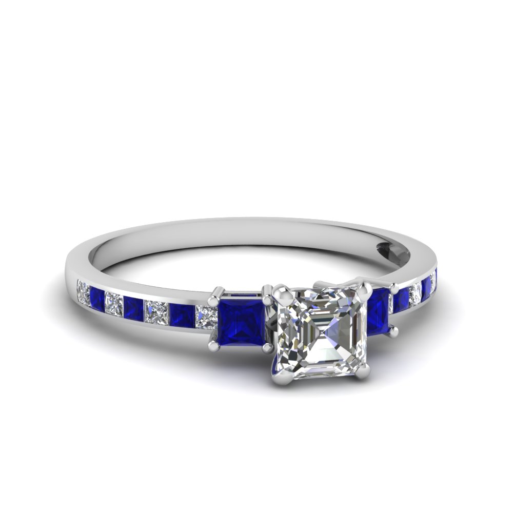 delicate 3 stone asscher diamond engagement ring with sapphire in FDENS3022ASRGSABL NL WG 30