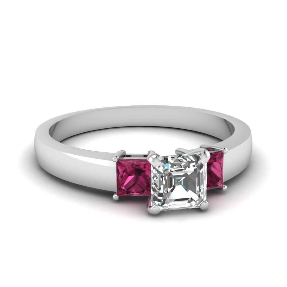 dainty 3 stone asscher cut engagement ring with pink sapphire in FDENS1024ASRGSADRPI NL WG
