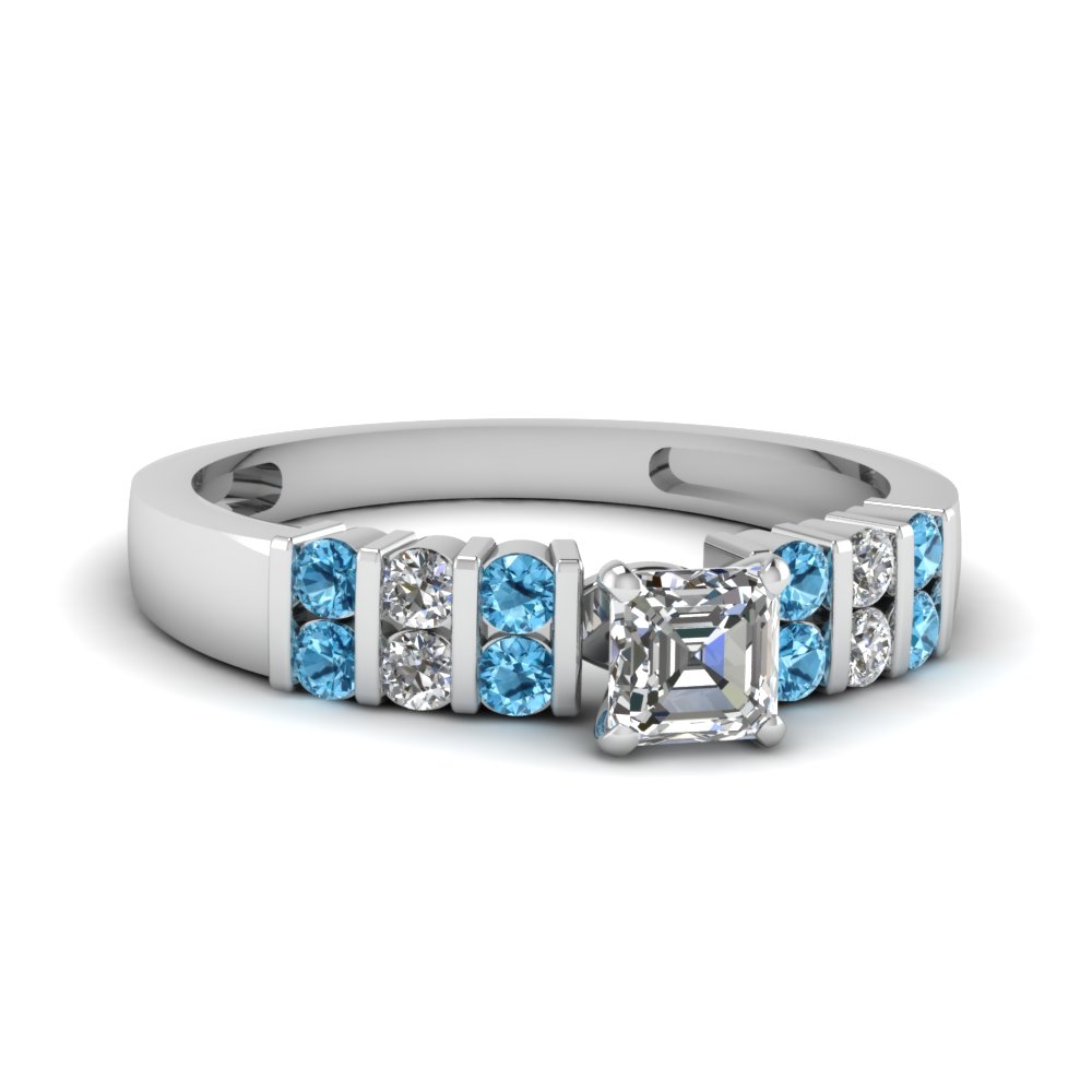 Asscher Cut With Blue Topaz Engagement Rings