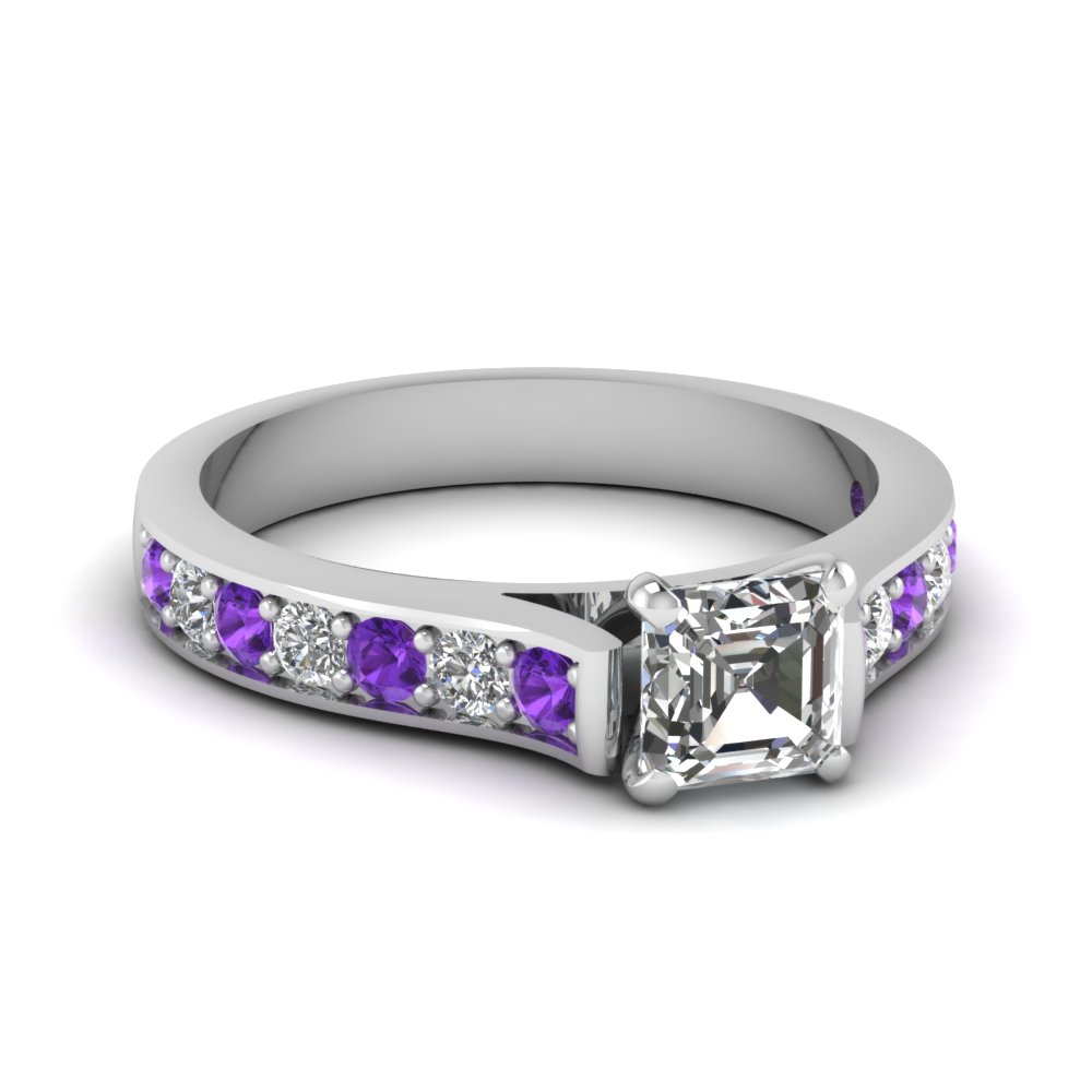 Asscher Cut Purple Topaz Engagement Rings