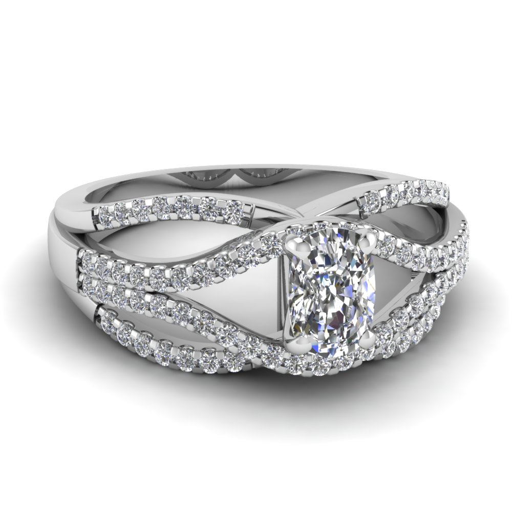 White Gold Cushion White Diamond Engagement Wedding Ring In Prong Set ...