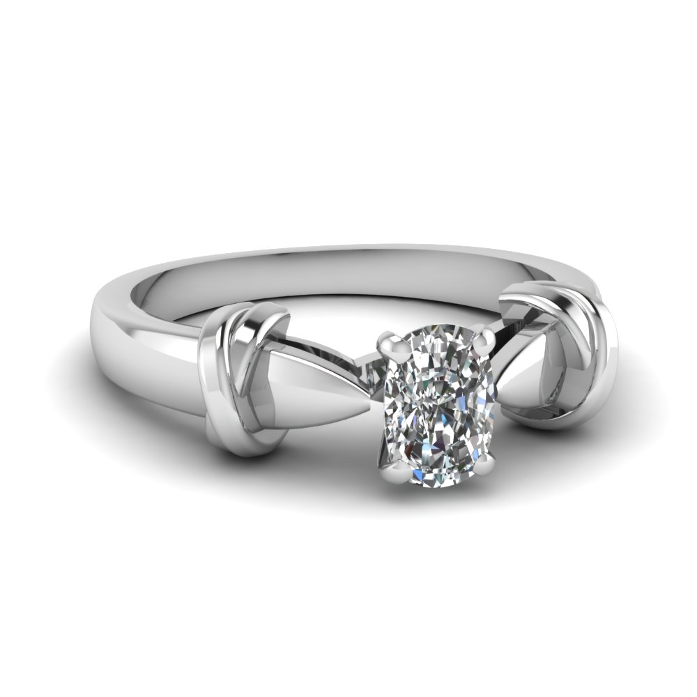 Cushion Cut Antique Tapered Solitaire Engagement Ring In 14K White Gold ...