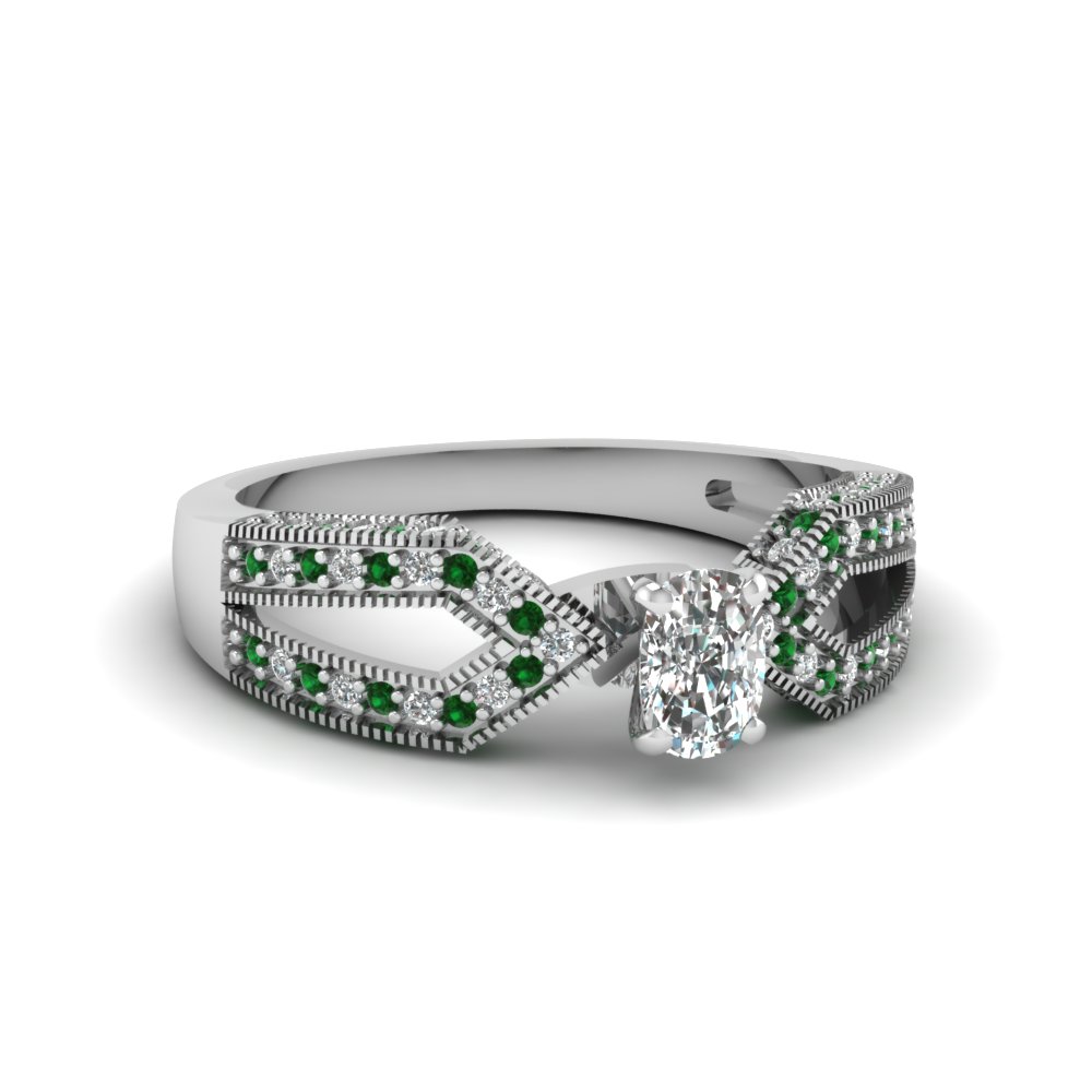 Flat Milgrain Emerald Petite Ring