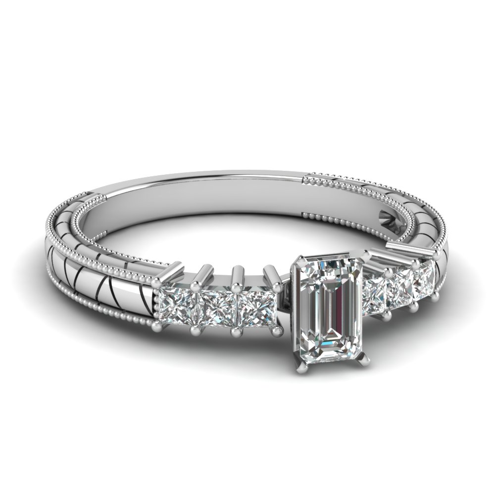 emerald cut petite vintage diamond engagement ring in FDENS3227EMR NL WG
