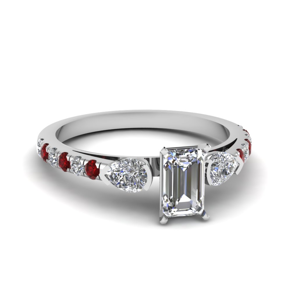 Tension Set Emerald Cut 3 Stone Engagement Ring In 950 Platinum