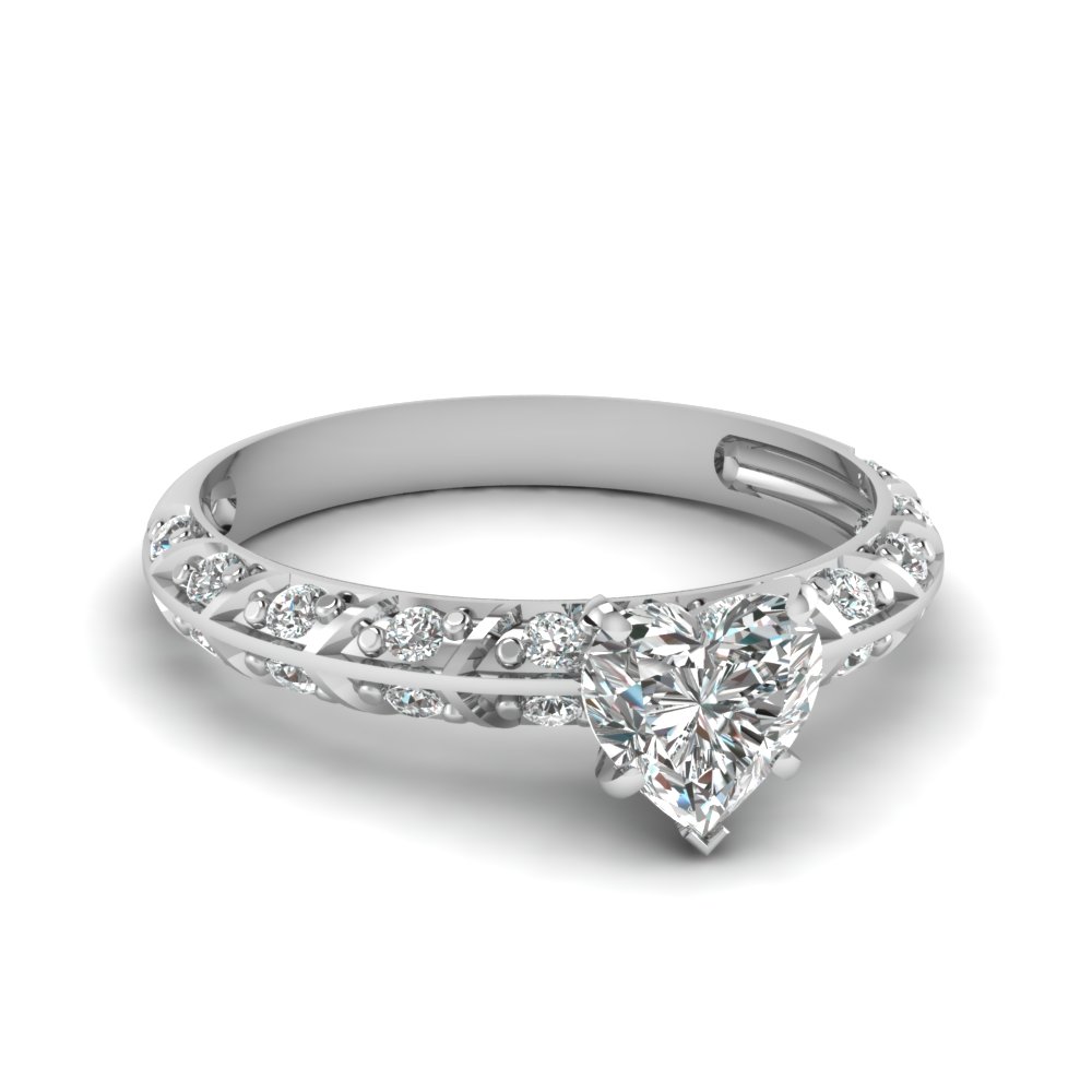 Pave Knife Edge Heart Diamond Engagement Ring In 14K White Gold ...