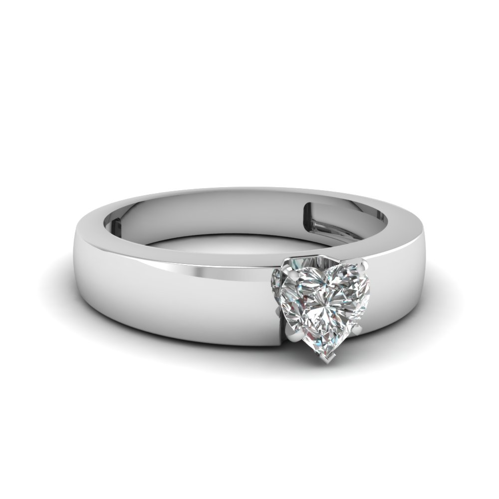 Flat Solitaire Heart Shaped Ring