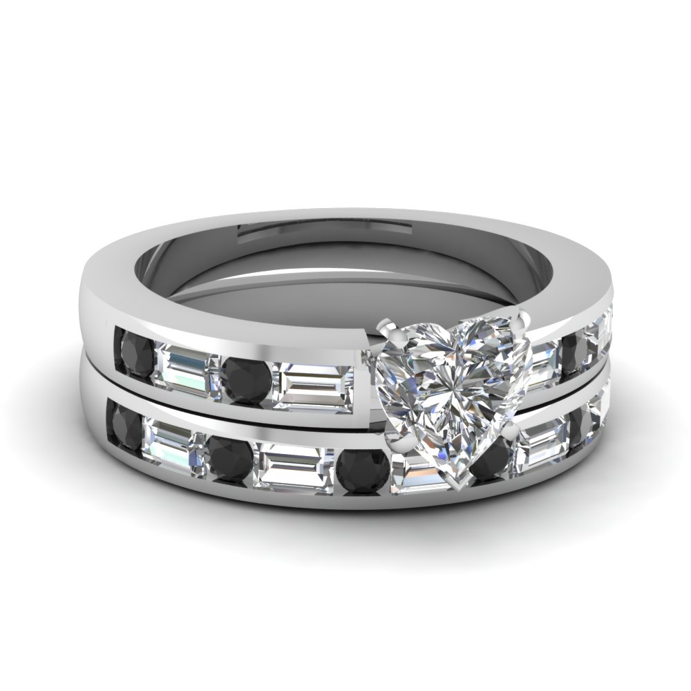 bedazzled set heart shaped diamond wedding ring sets with black diamond in 14k white gold - Heart Shaped Diamond Wedding Ring bedazzled set heart shaped diamond wedding ring sets with black diamond in 14k white gold - Heart Shaped Diamond Wedding Ring