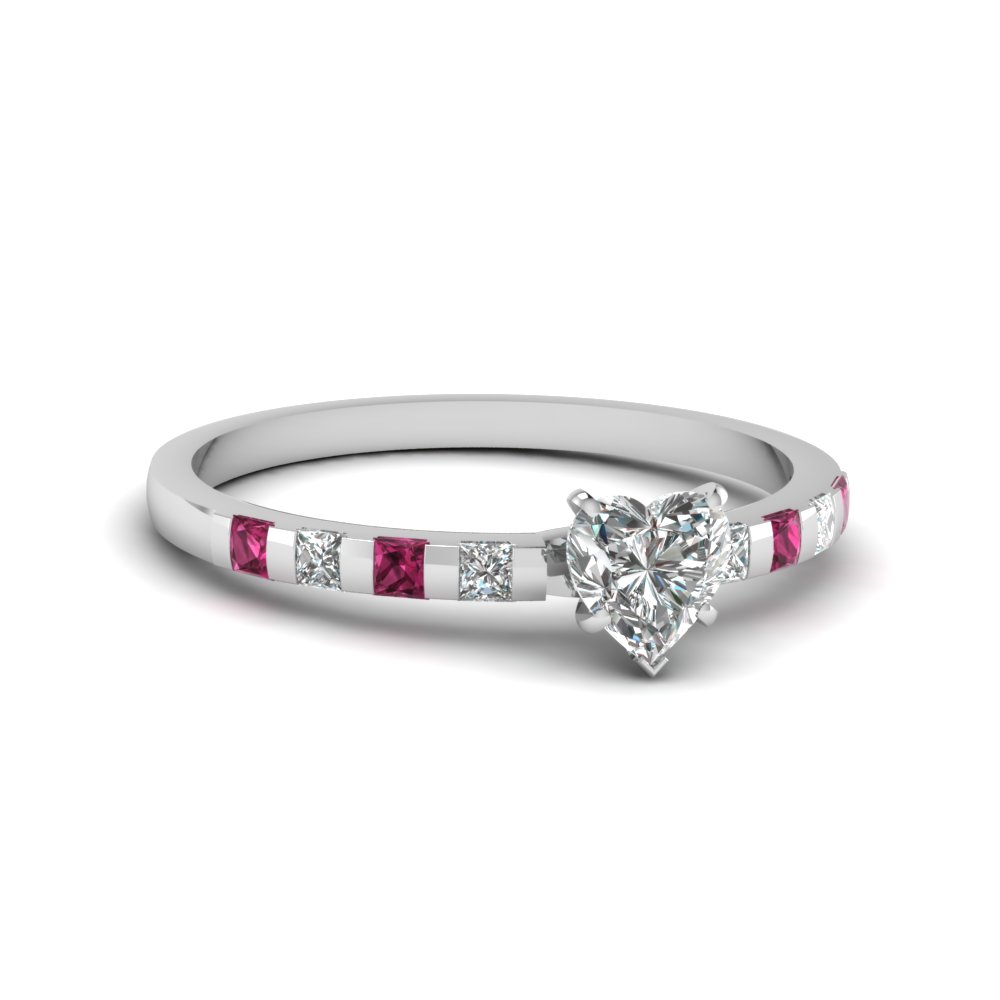 delicate bar set heart lab diamond engagement ring with pink sapphire in FDENS3100HTRGSADRPI NL WG 30