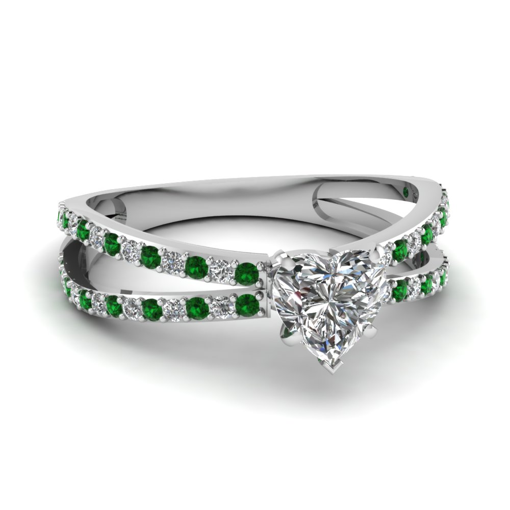 Reverse Split Shank Heart Diamond Engagement Ring With Emerald In 14K ...