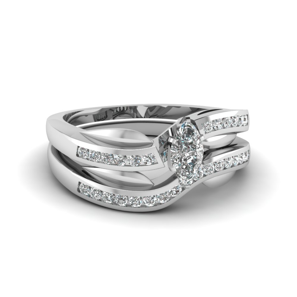 White Gold Marquise White Diamond Engagement Wedding Ring In Channel ...