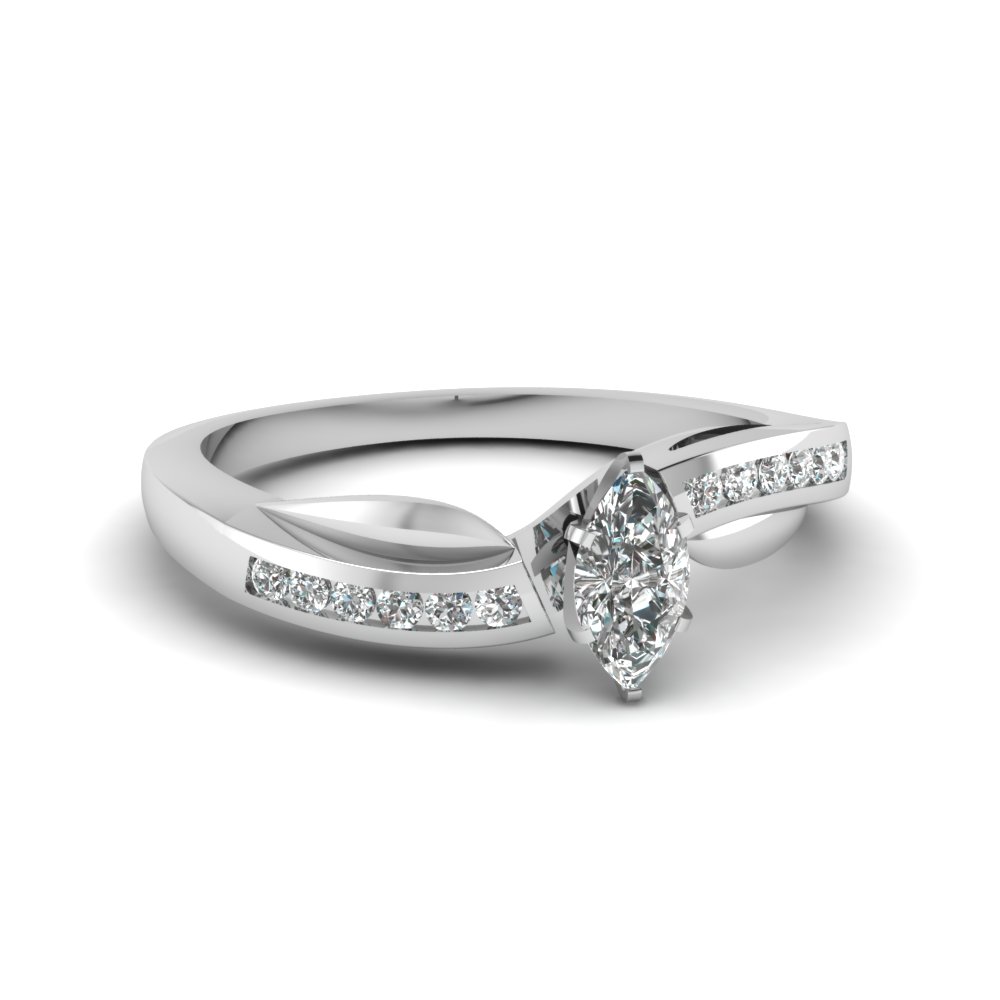 Petal Channel Set Marquise Diamond Engagement Ring In 14K White Gold ...