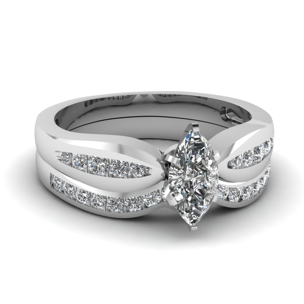 channel marquise diamond bow wedding set in FDENS3113MQ NL WG