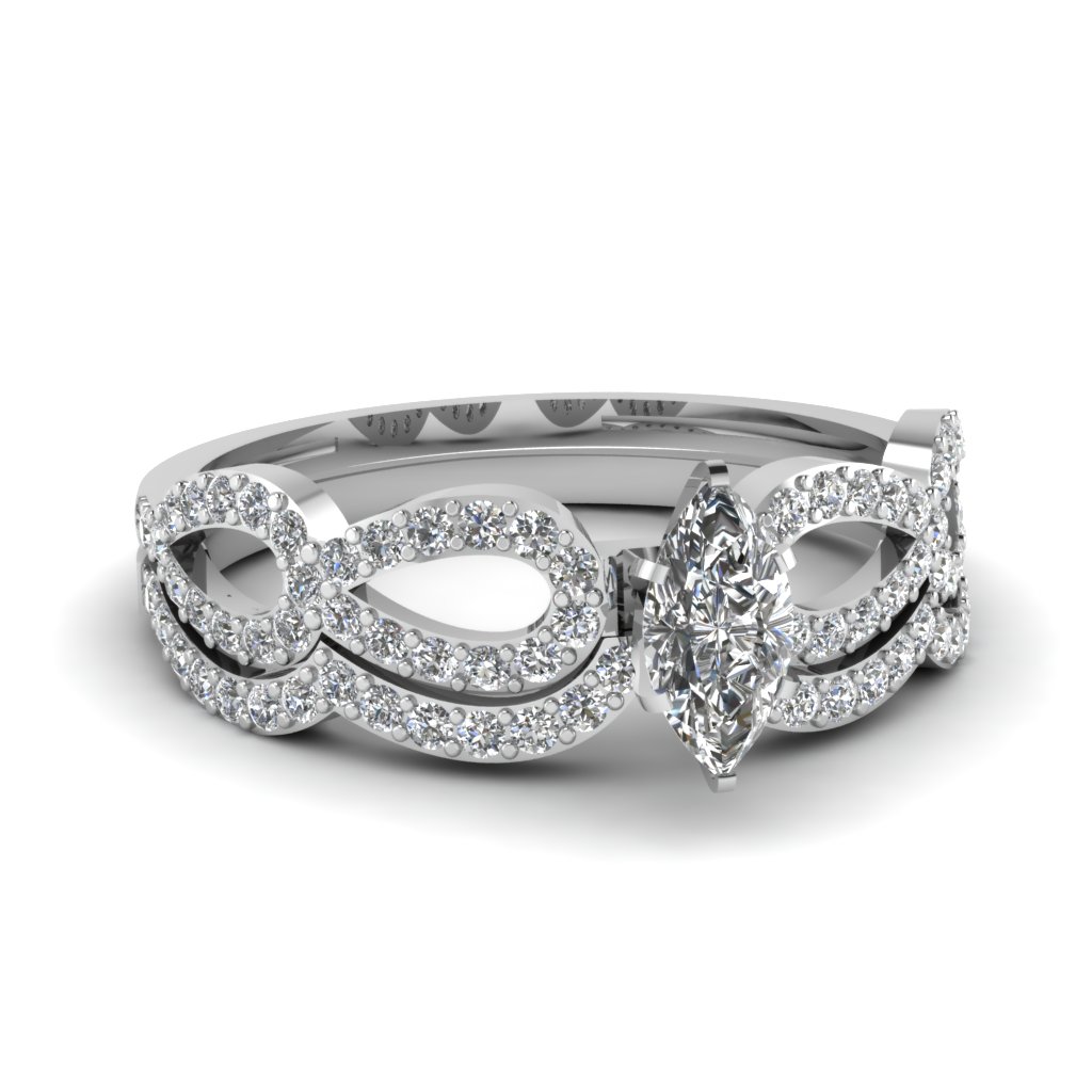 Marquise Diamond Infinity Loop Bridal Set In 14K White Gold ...