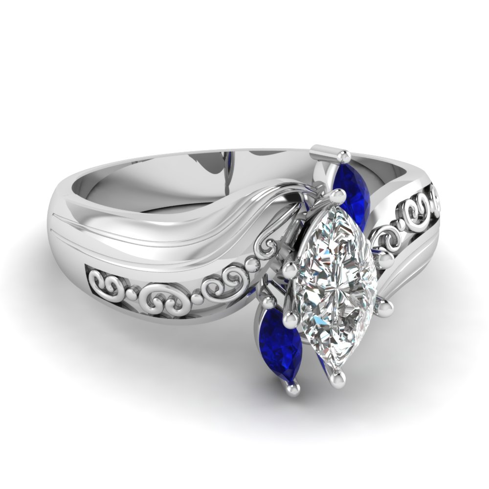 white gold marquise white diamond engagement wedding ring with blue sapphire in prong set fascinating diamonds - Sapphire And Diamond Wedding Rings white gold marquise white diamond engagement wedding ring with blue sapphire in prong set fascinating diamonds - Sapphire And Diamond Wedding Rings