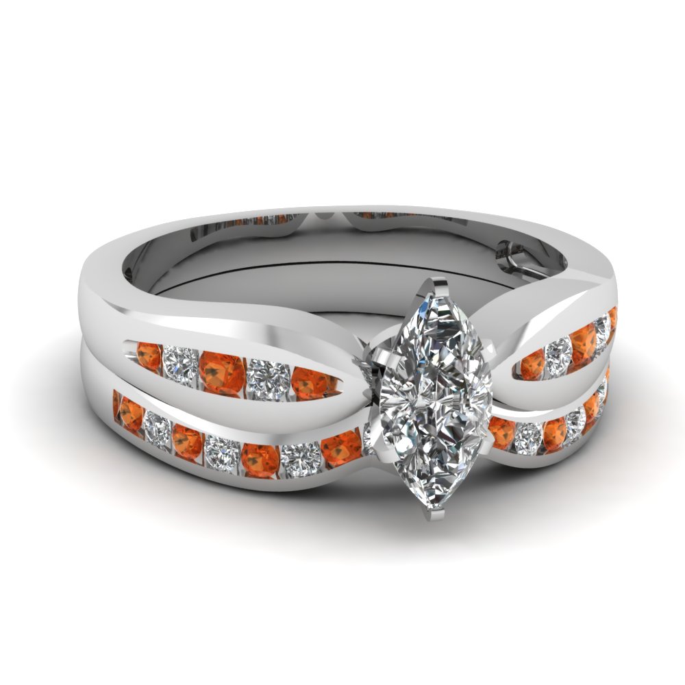 Marquise Cut Orange Sapphire Ring Set