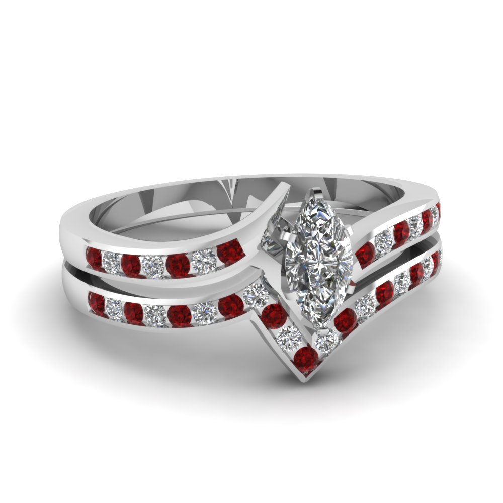 Marquise Shaped Red Ruby Wedding Sets 