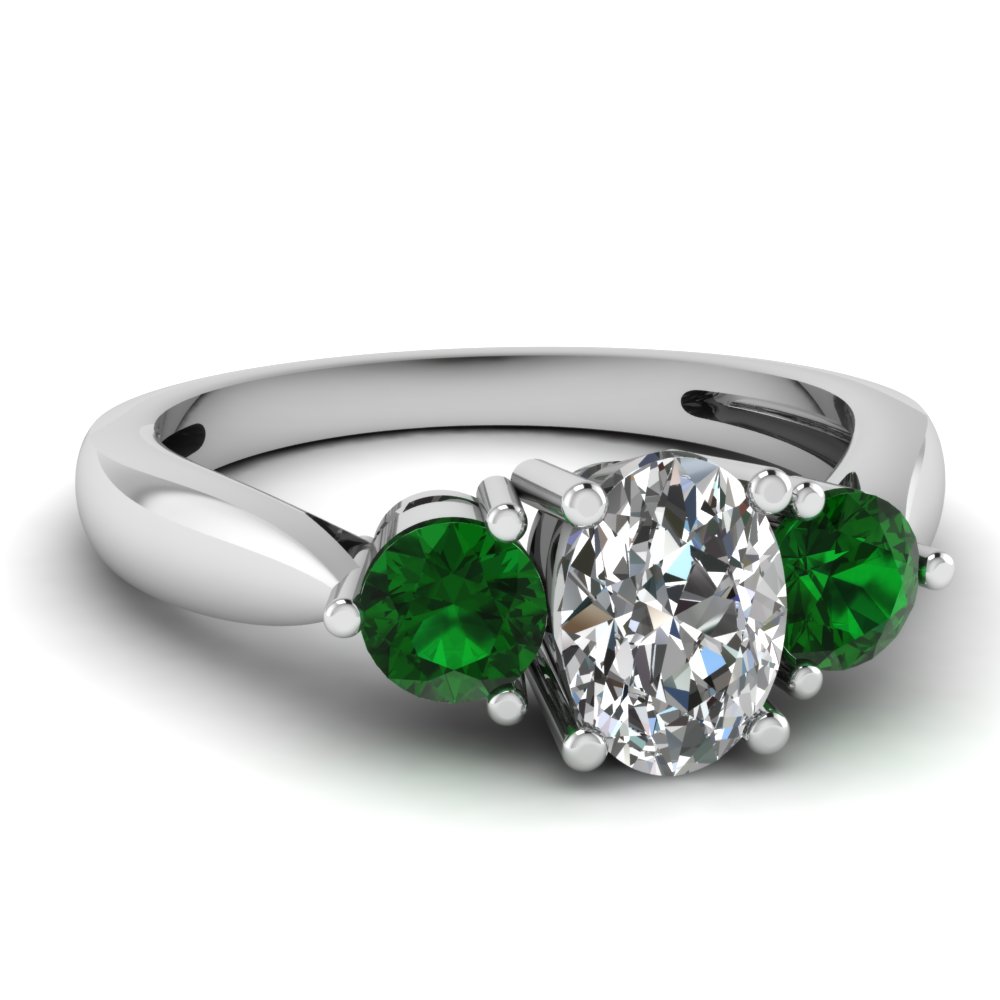 3 Stone Tapered Engagement  Ring  With Emerald  In 950 