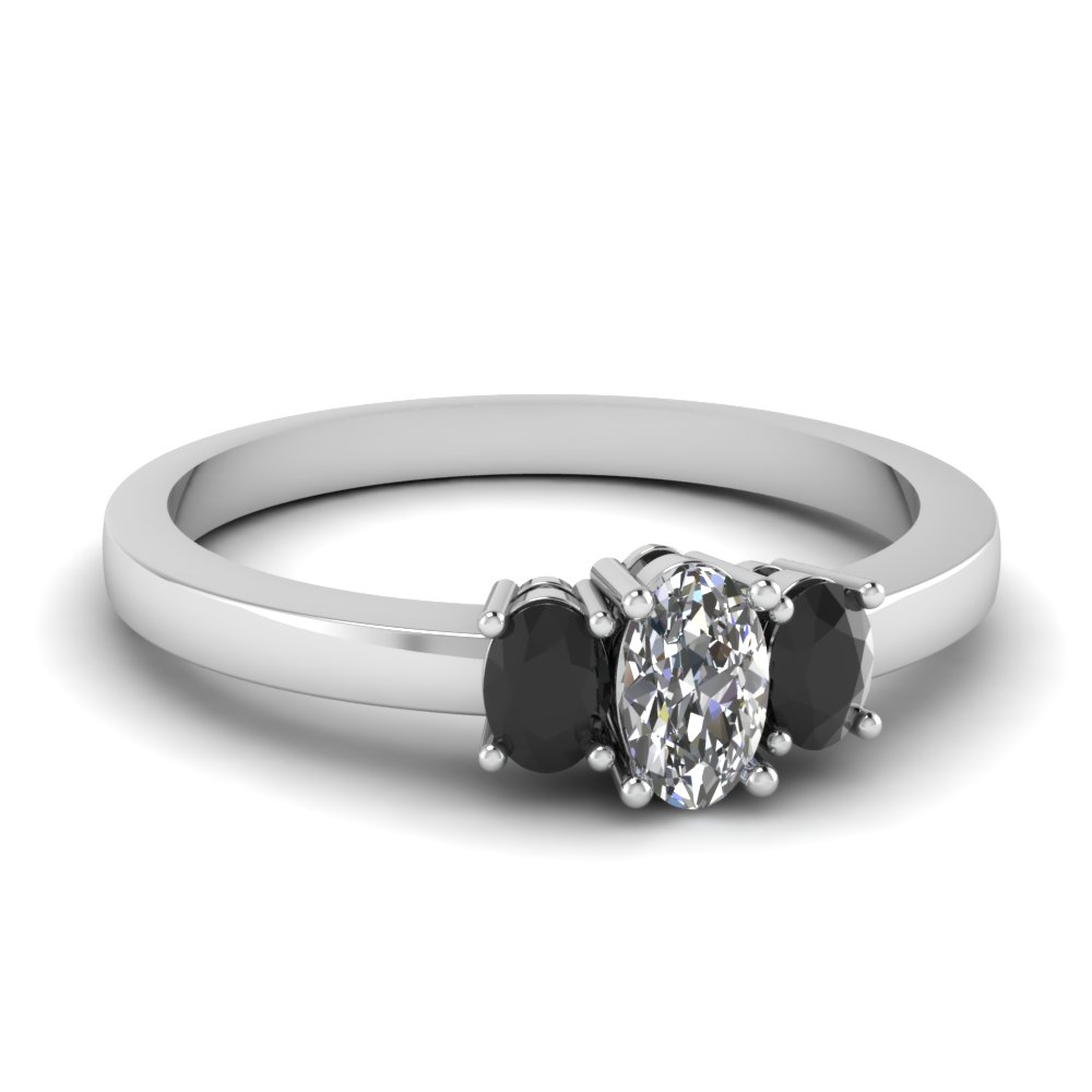 Oval 3 Stone  Basket Engagement  Ring  With Black  Diamond In 