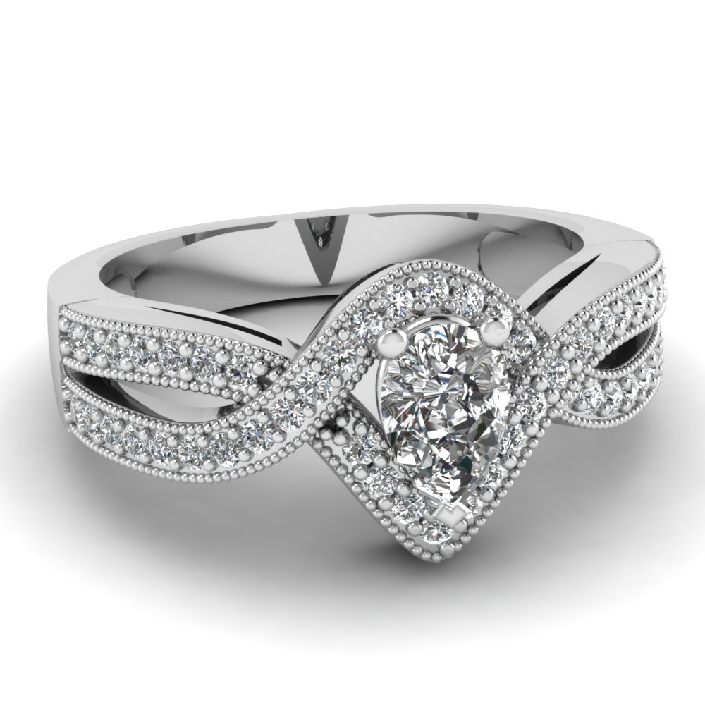 pear Shaped Halo Diamond Engagement Rings