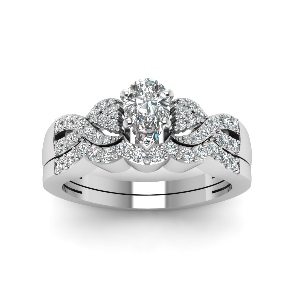 Intertwined Pear Shaped Diamond Bridal Set In 14K White