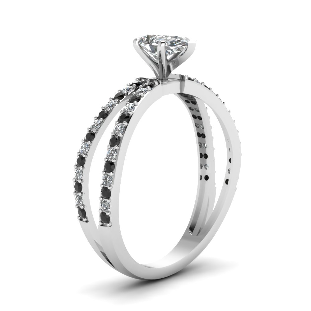 Reverse Split Shank Pear Engagement Ring With Black Diamond In 14K ...