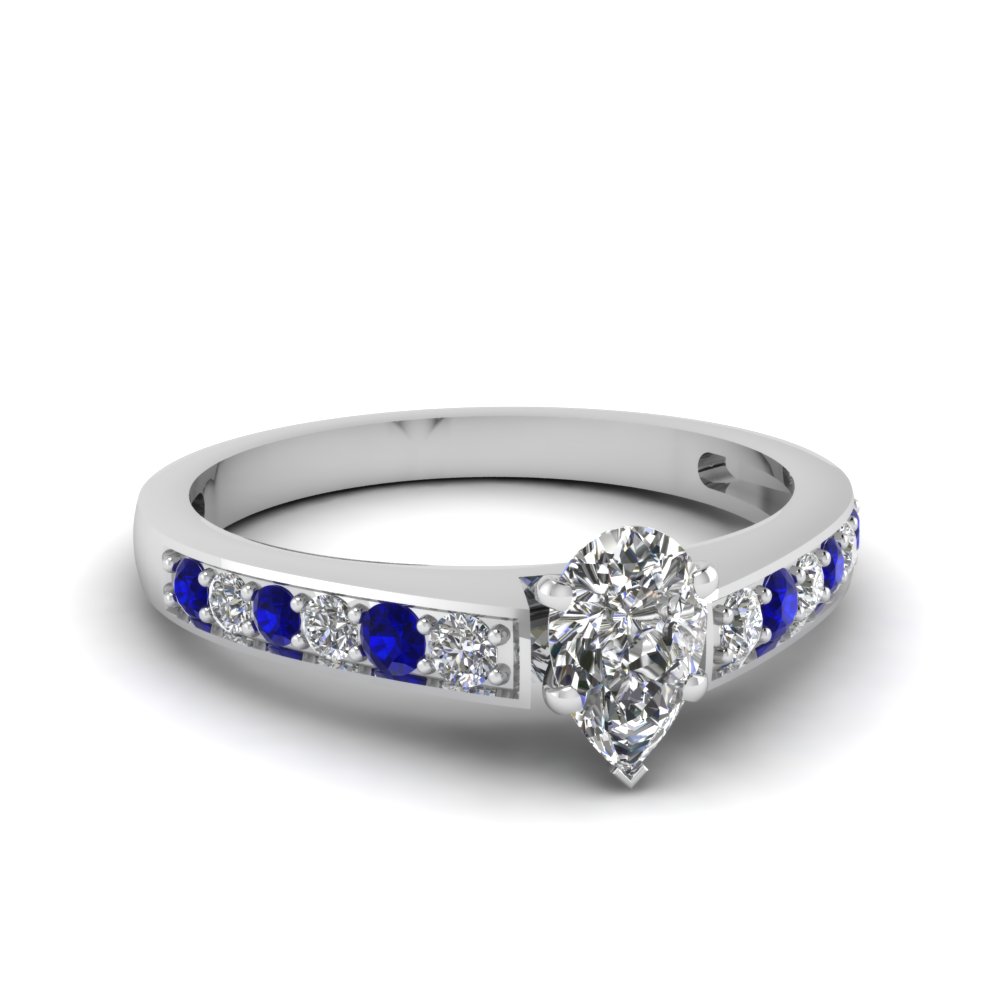 Pear Shaped Three Stone Engagement Ring With Princess Side Stones - Eva