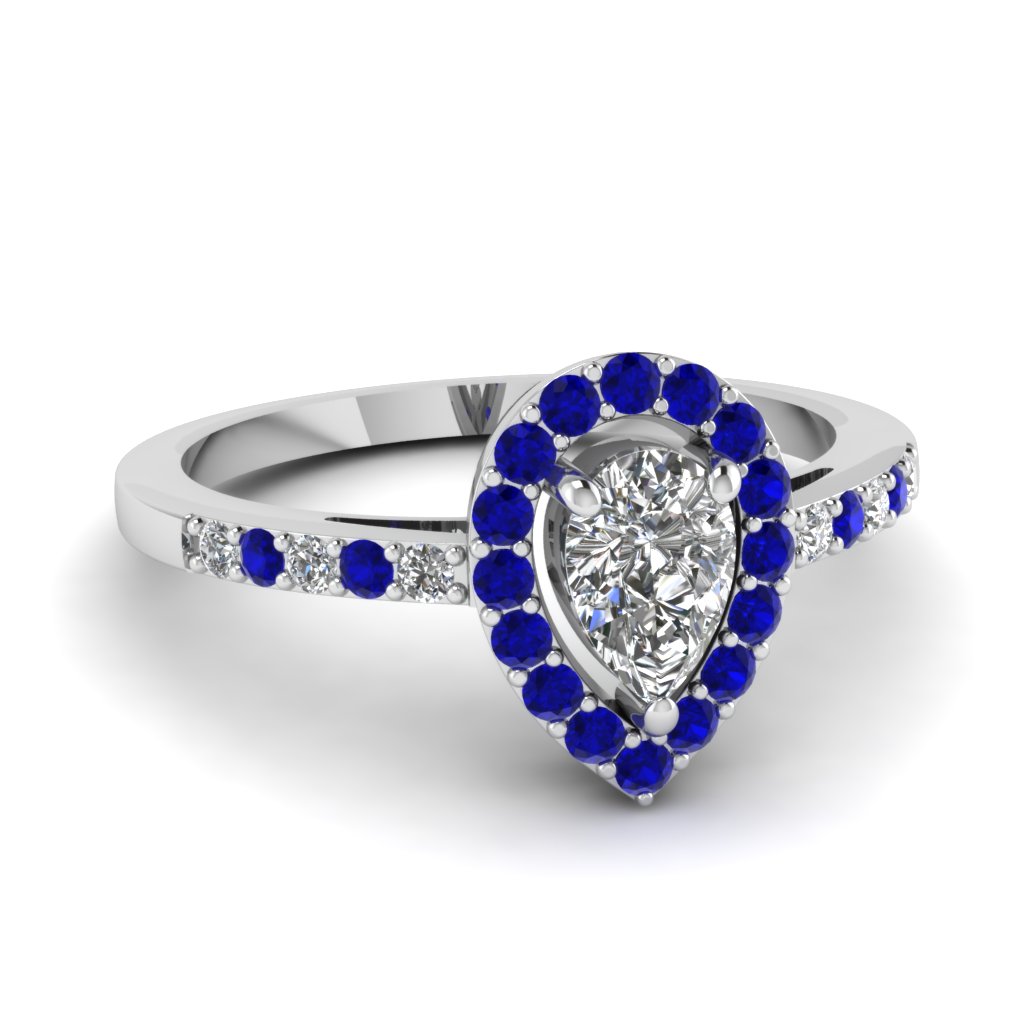 blue teardrop engagement ring