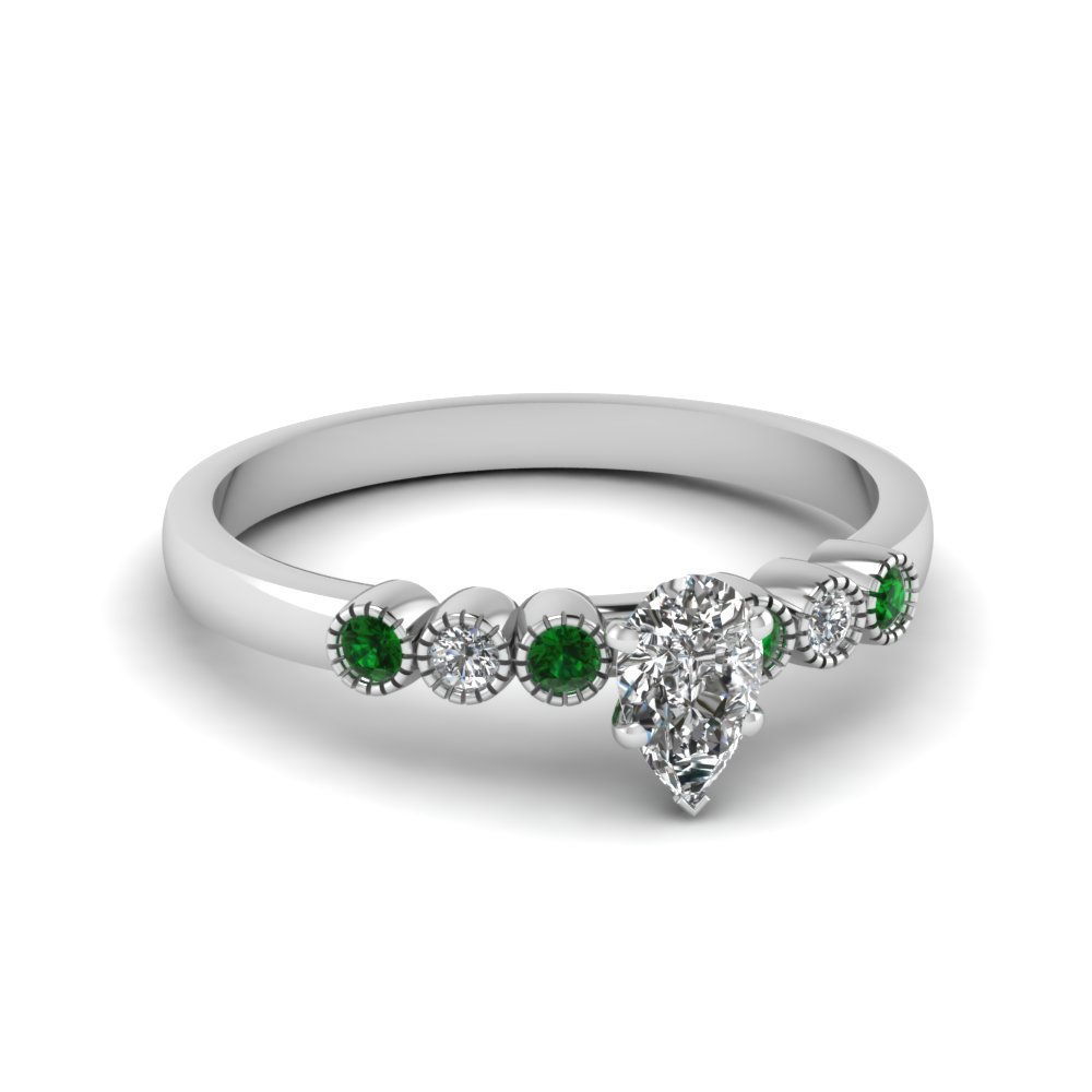 Pear Cut Emerald Petite Engagement Rings
