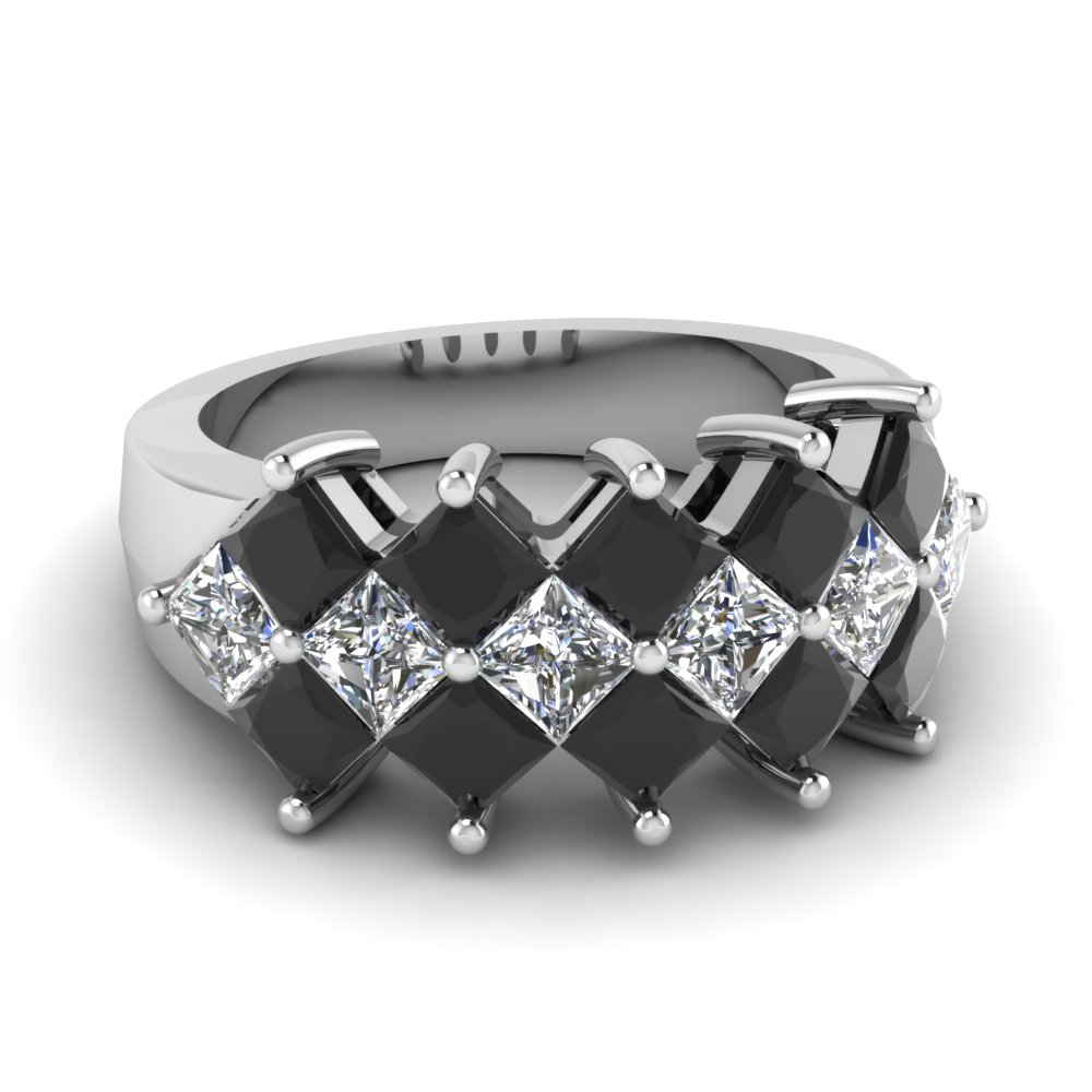 white gold princess black diamond wedding band with white diamond in prong set FDWB1056BGBLACK NL WG