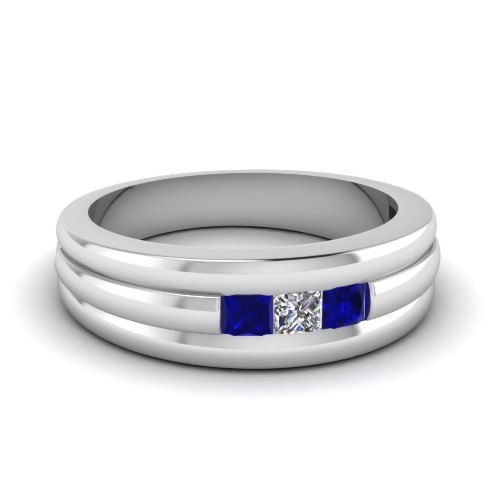 Mens 3 Stone Sapphire Wedding Ring