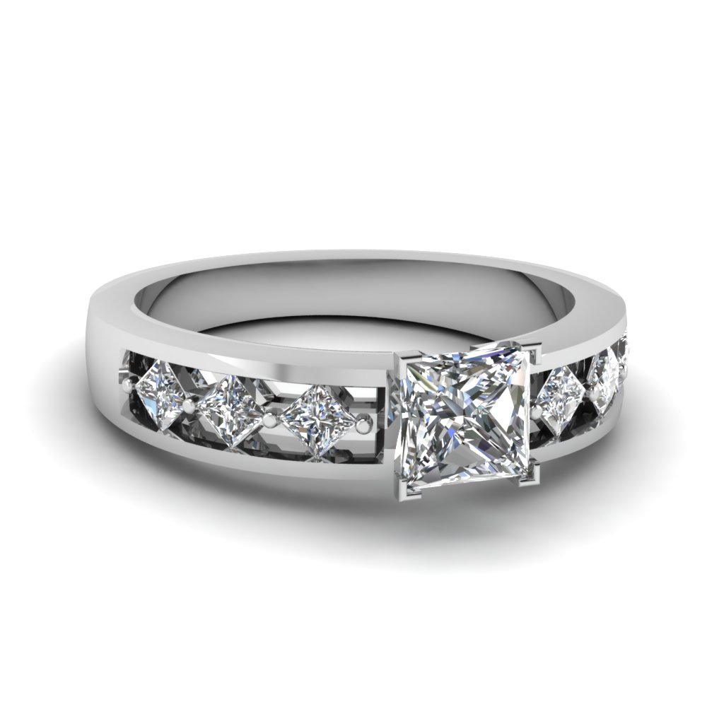 Kite Setting Princess Cut Diamond Engagement Ring In 14K White Gold ...
