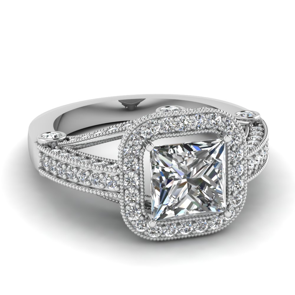 White Gold Princess White Diamond Engagement Wedding Ring In Pave ... White Gold Princess White Diamond Engagement Wedding Ring In Pave ...
