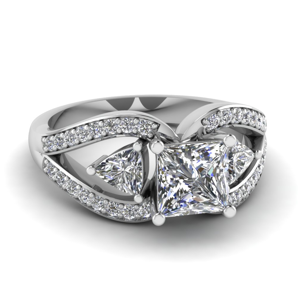 princess and trillion cut diamond ring