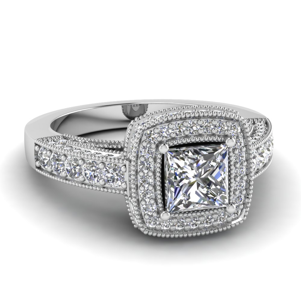 Princess Cut Traditional Square Halo Diamond Engagement Ring In 14k Princess Cut Traditional Square Halo Diamond Engagement Ring In Fdenr7731prr Nl Wg Jpg