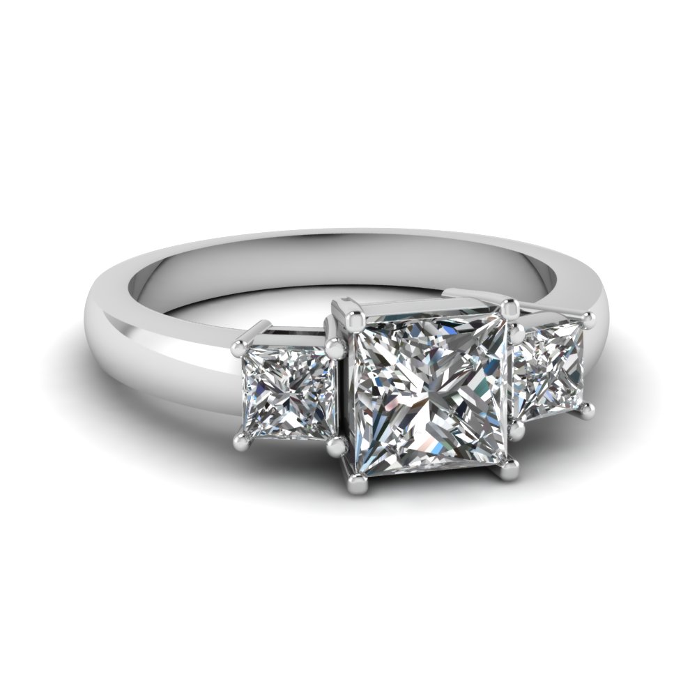 Princess Cut 3 Stone Engagement Ring In 14K White Gold | Fascinating ...