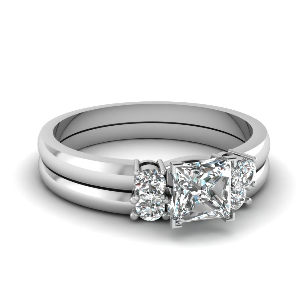 Basket Prong Princess Cut Diamond 3 Stone Wedding Set In 950 Platinum