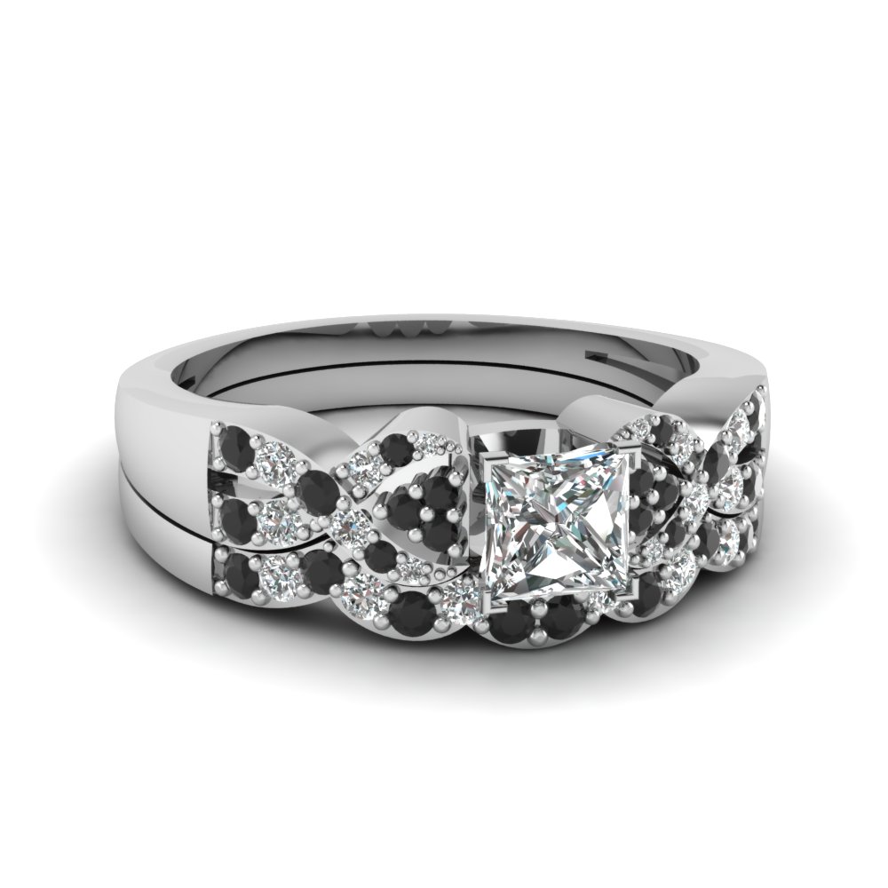Intertwined Princess Cut Bridal Set With Black Diamond In 950 Platinum ...