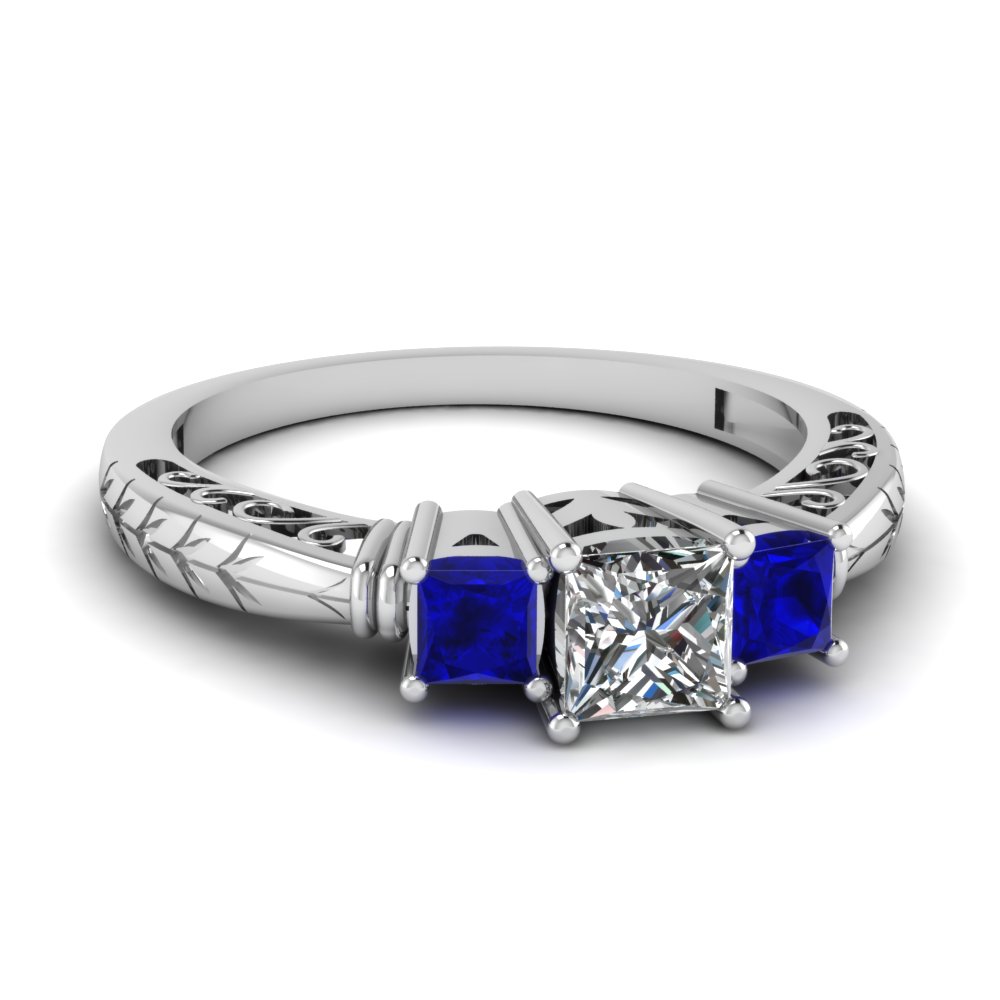 3 Stone Filigree Sapphire Ring