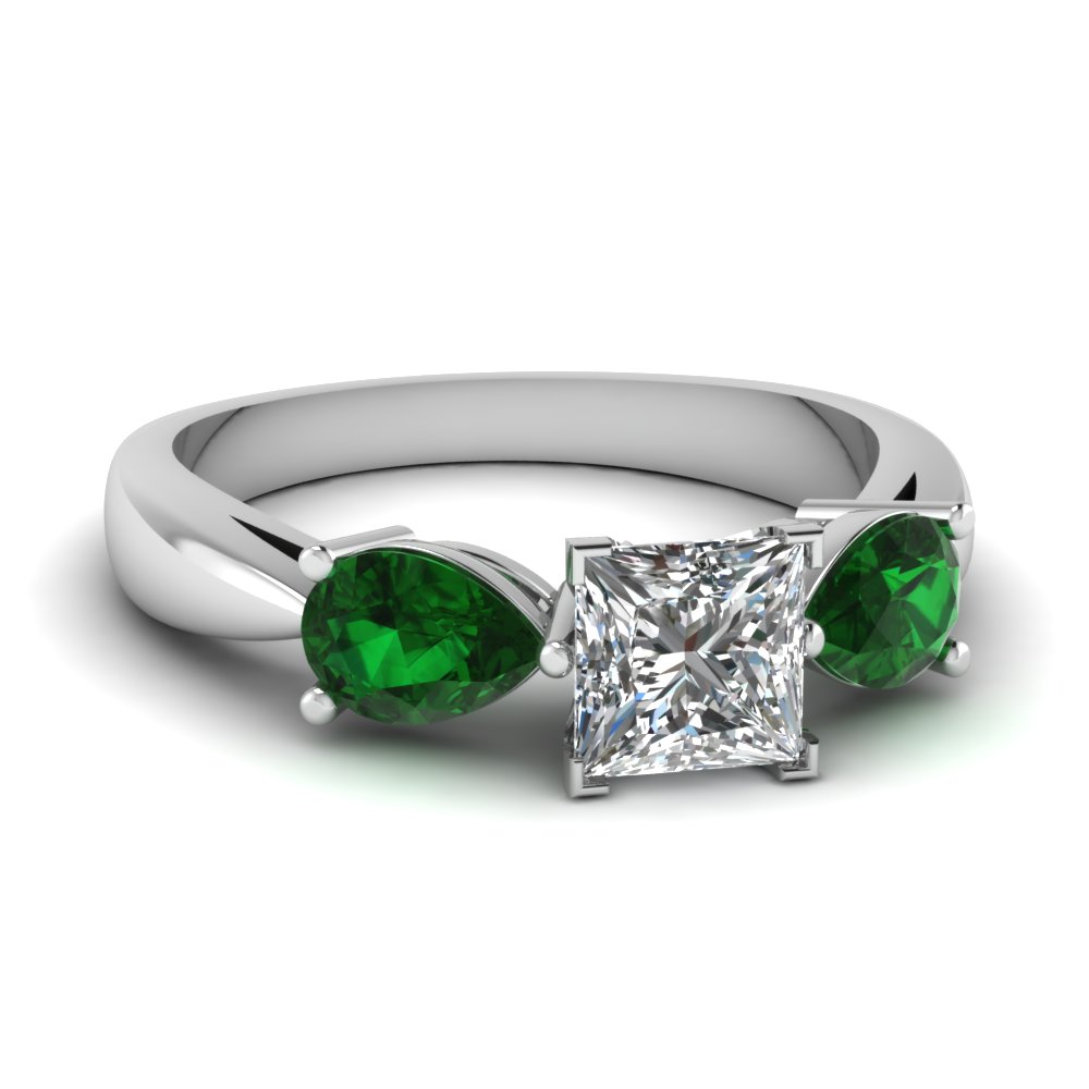 Pear Shape Emerald 3 Stone Ring
