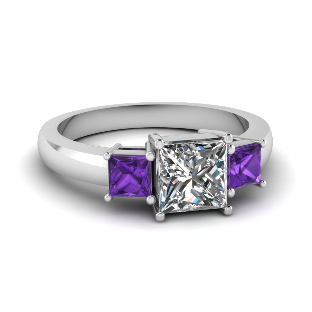 princess cut 3 stone engagement ring with purple topaz in fdenr2375prrgvito nl wg - Purple Wedding Ring princess cut 3 stone engagement ring with purple topaz in fdenr2375prrgvito nl wg - Purple Wedding Ring