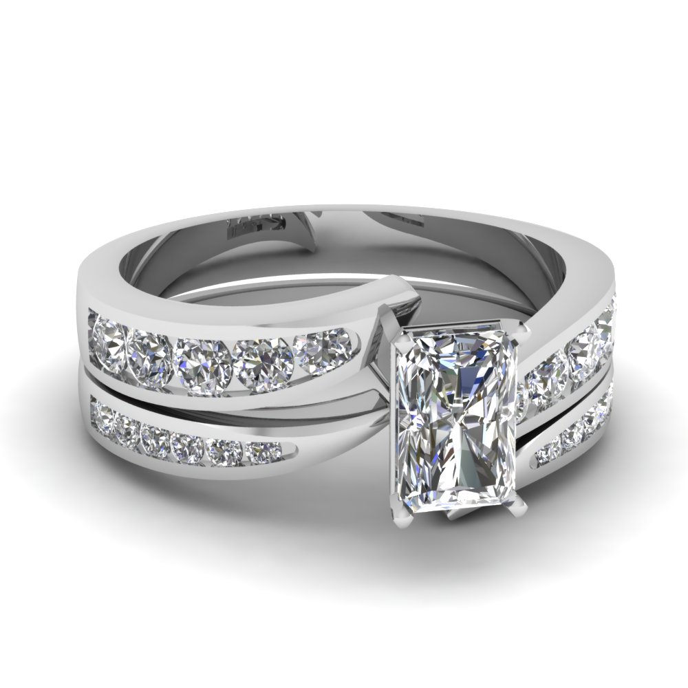 Radiant Cut Swirl Channel Diamond Bridal Set In 14K White Gold ...