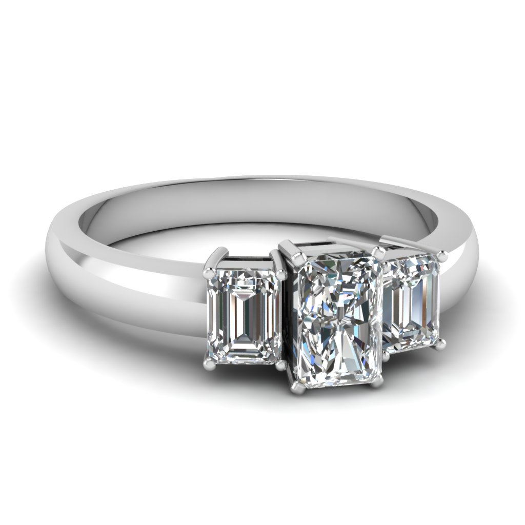 Radiant 3 Stone Diamond Engagement Ring In 18K White Gold | Fascinating ...