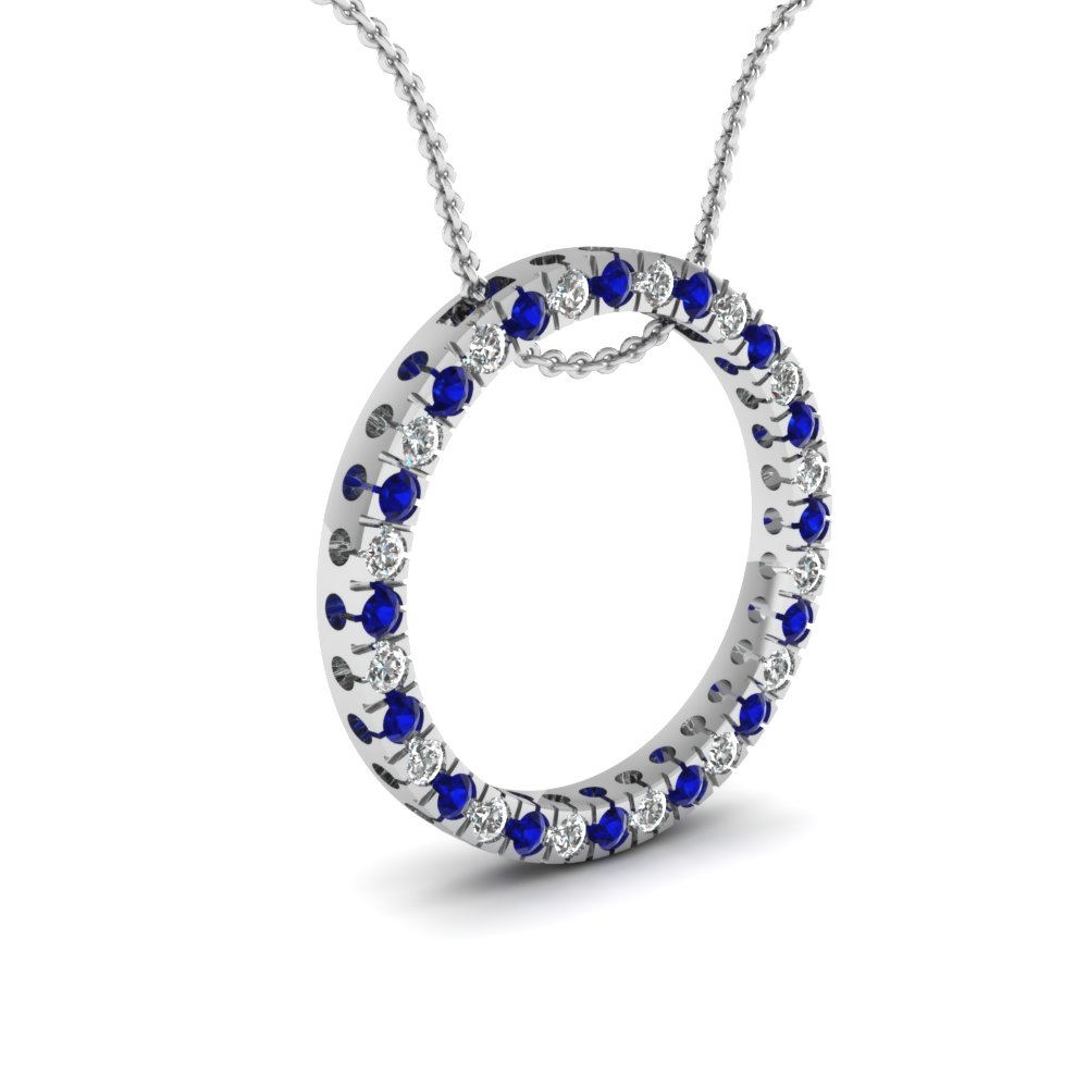  Floating Circular Pendant with Blue Sapphire 950 Platinum