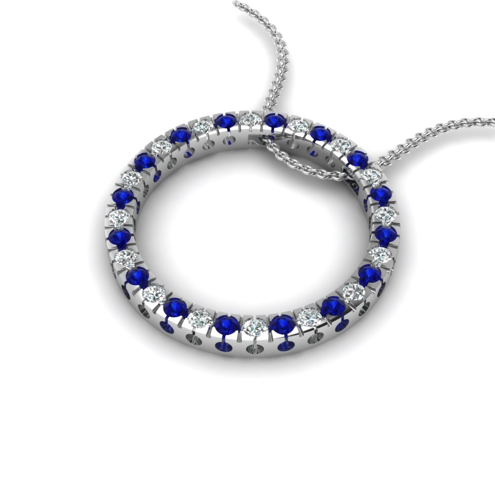  Floating Circular Pendant with Blue Sapphire 950 Platinum