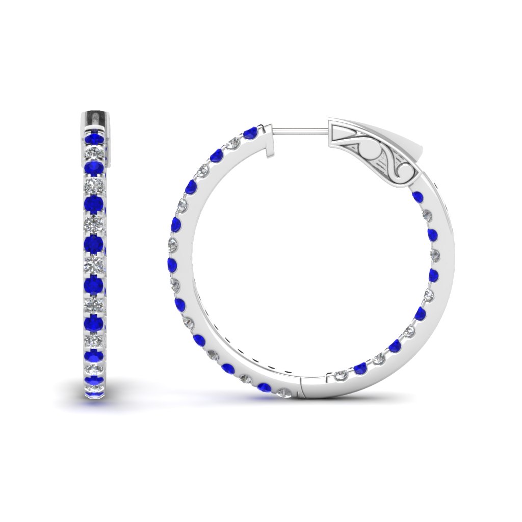 1 carat diamond in and out hoop earring with sapphire in FDEAR650183GSABL NL WG